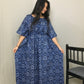 Blue Bandhani Print  - Maternity / Feeding Zips -  Soft Cotton Kaftan - Free Size
