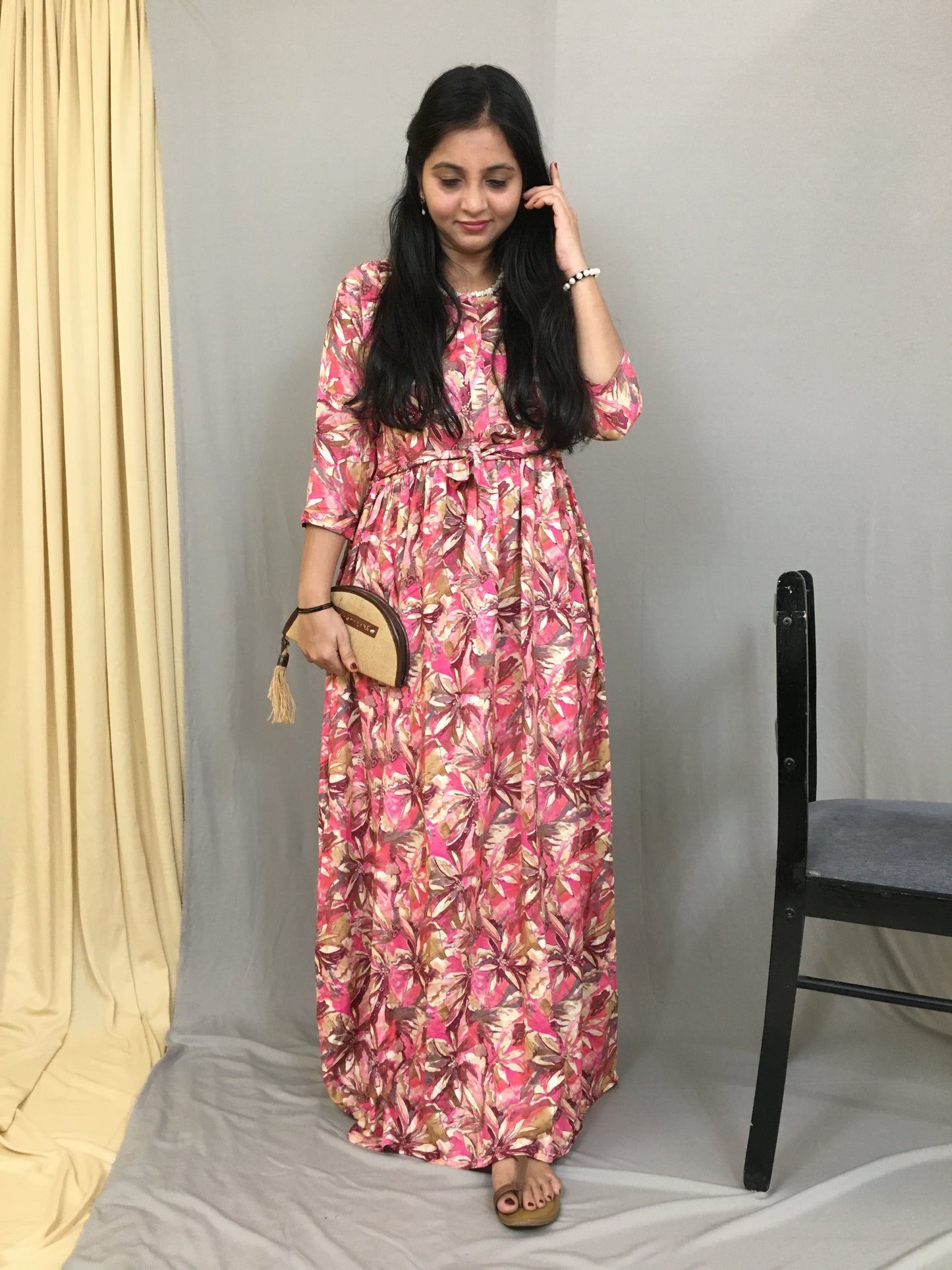 Floral - Pink - Flared Dress -Soft Rayon