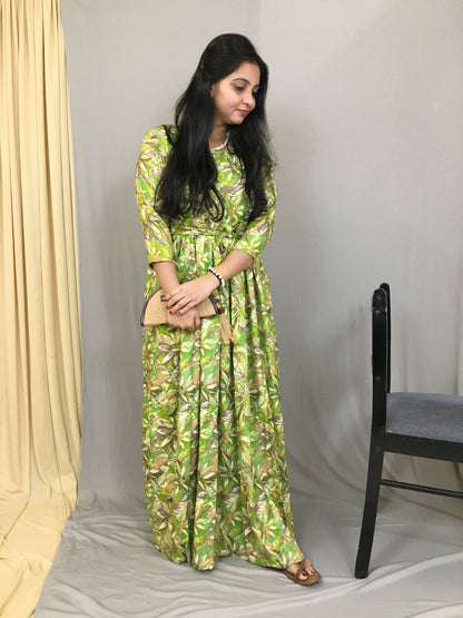 Floral - Green - Flared Dress -Soft Rayon