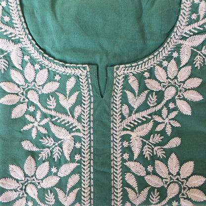 Turquoise -  Sunflower Design - Embroidery Kurti - Soft Rayon