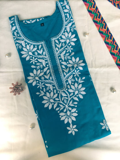 Firozi -  Sunflower Design - Embroidery Kurti - Soft Rayon