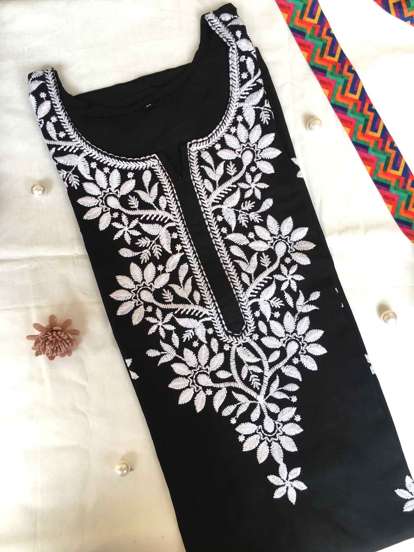 Black -  Sunflower Design - Embroidery Kurti - Soft Rayon