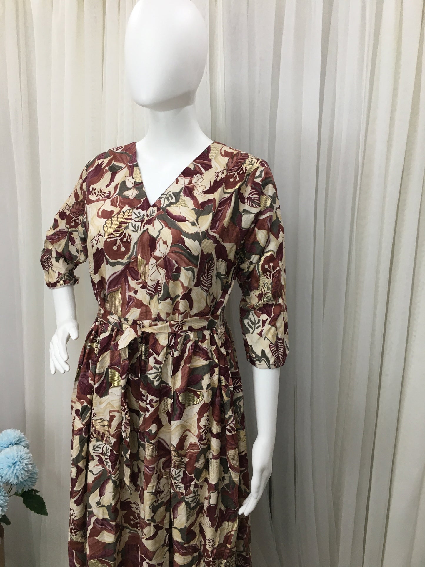 Maroon Offwhite Flower  - Flared Kurti / Western Dress - Soft Rayon