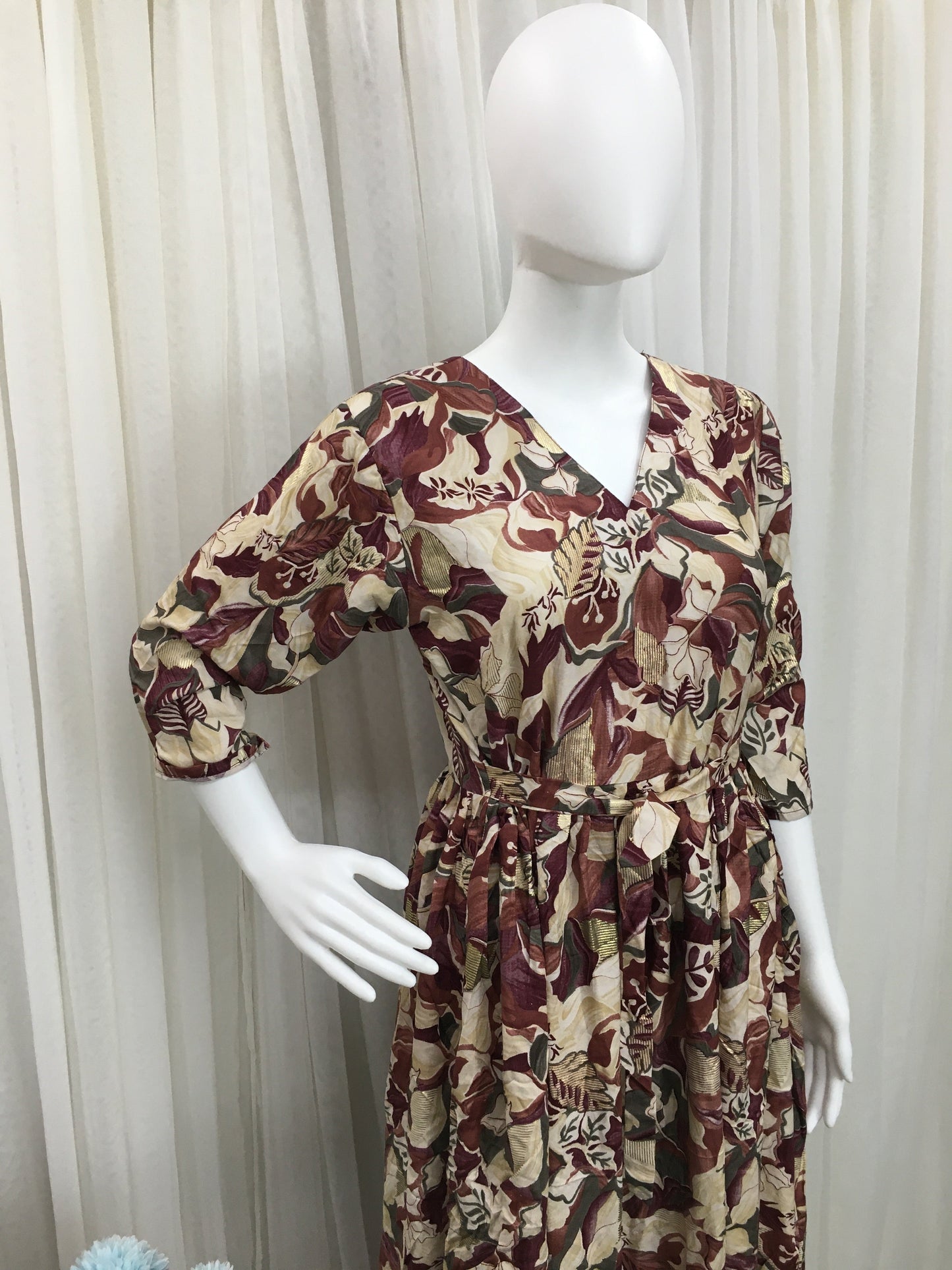 Maroon Offwhite Flower  - Flared Kurti / Western Dress - Soft Rayon