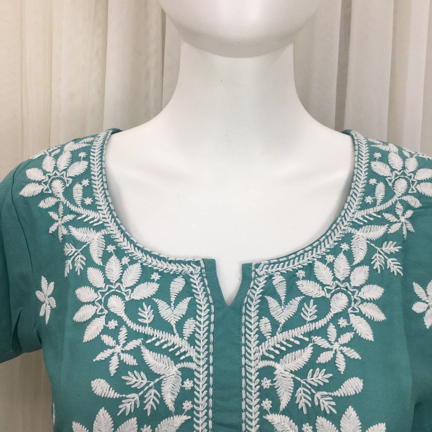 Turquoise -  Sunflower Design - Embroidery Kurti - Soft Rayon