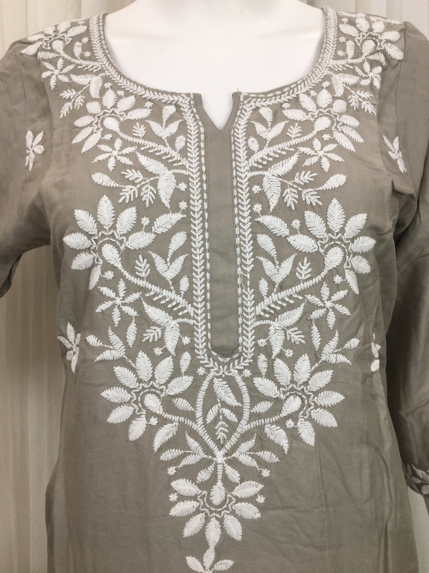 Light Grey -  Sunflower Design - Embroidery Kurti - Soft Rayon