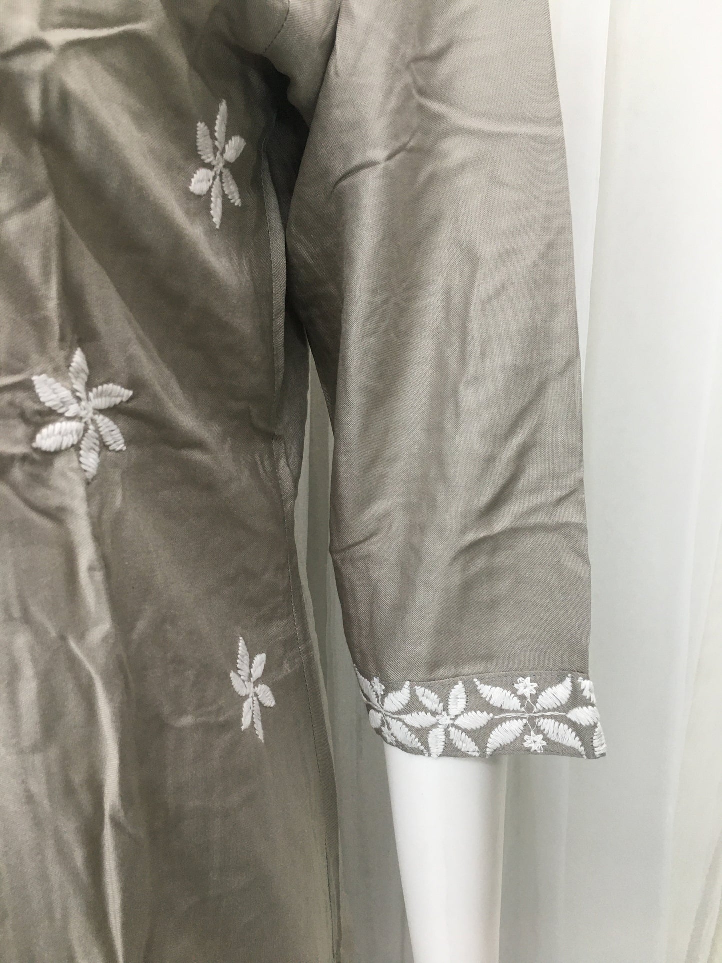 Light Grey -  Sunflower Design - Embroidery Kurti - Soft Rayon