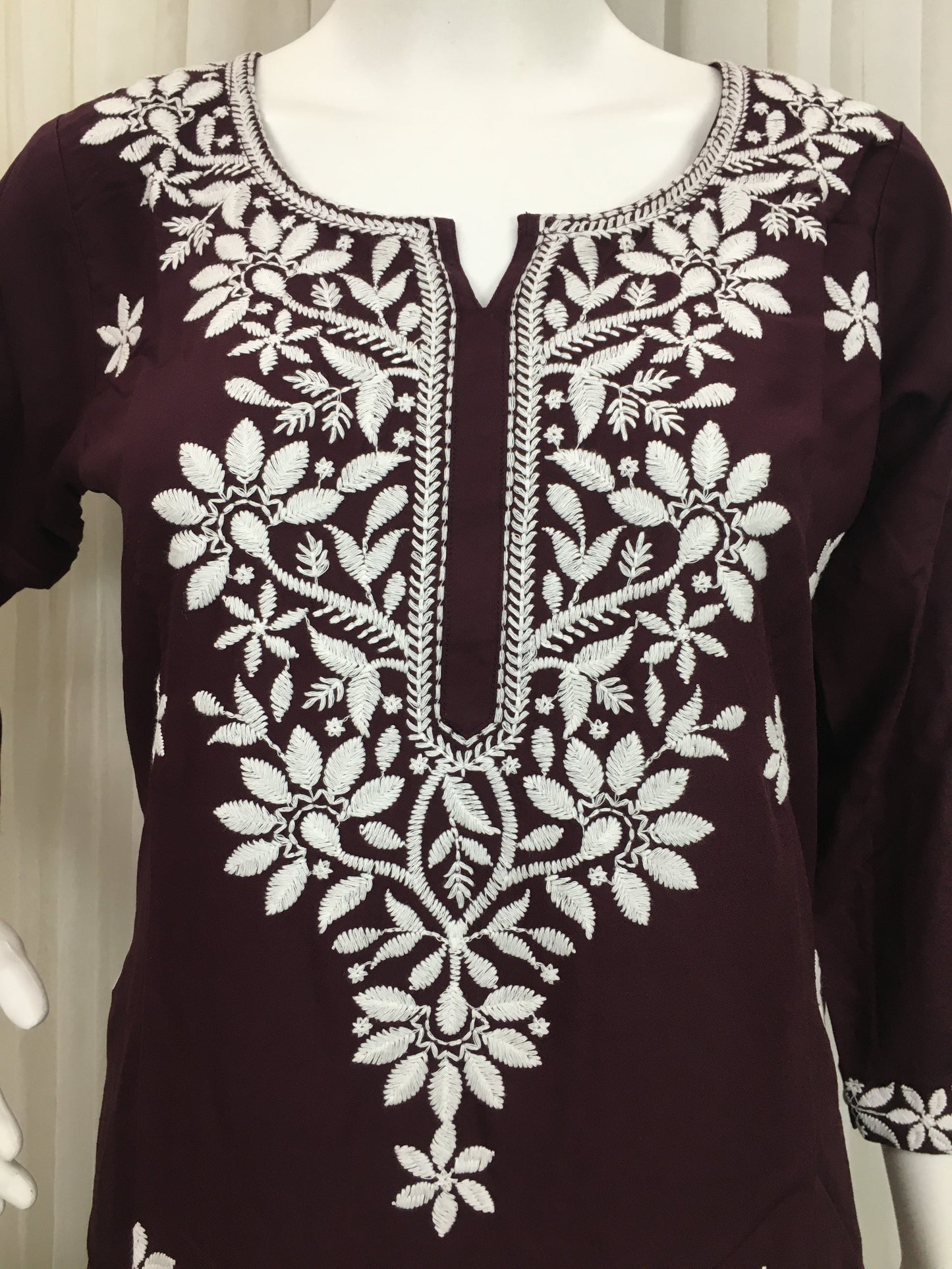 Wine Colour -  Sunflower Design - Embroidery Kurti - Soft Rayon