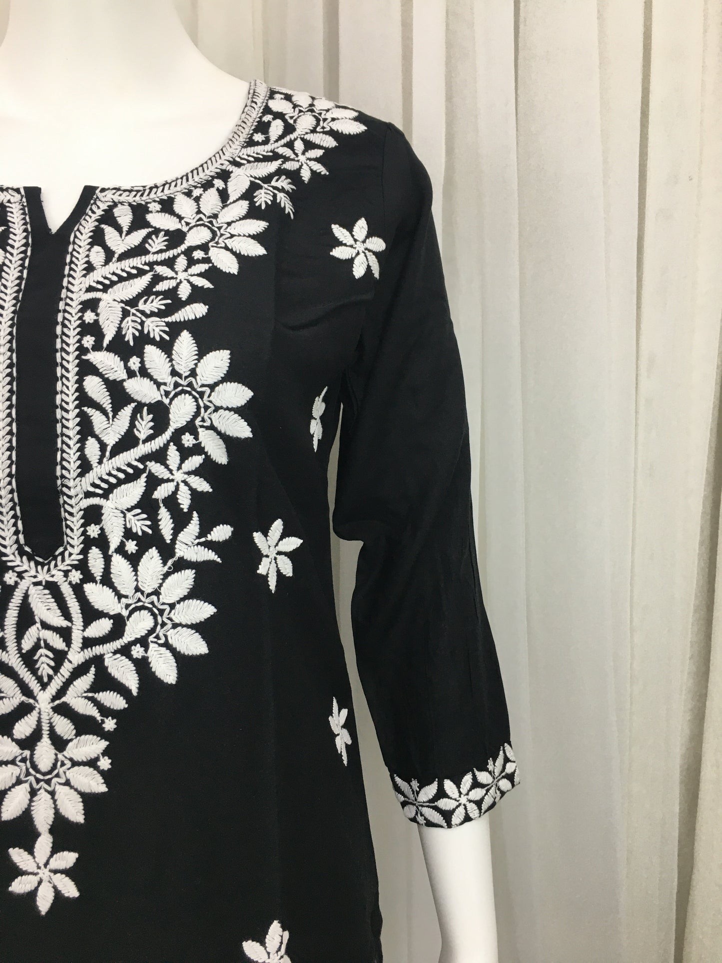 Black -  Sunflower Design - Embroidery Kurti - Soft Rayon