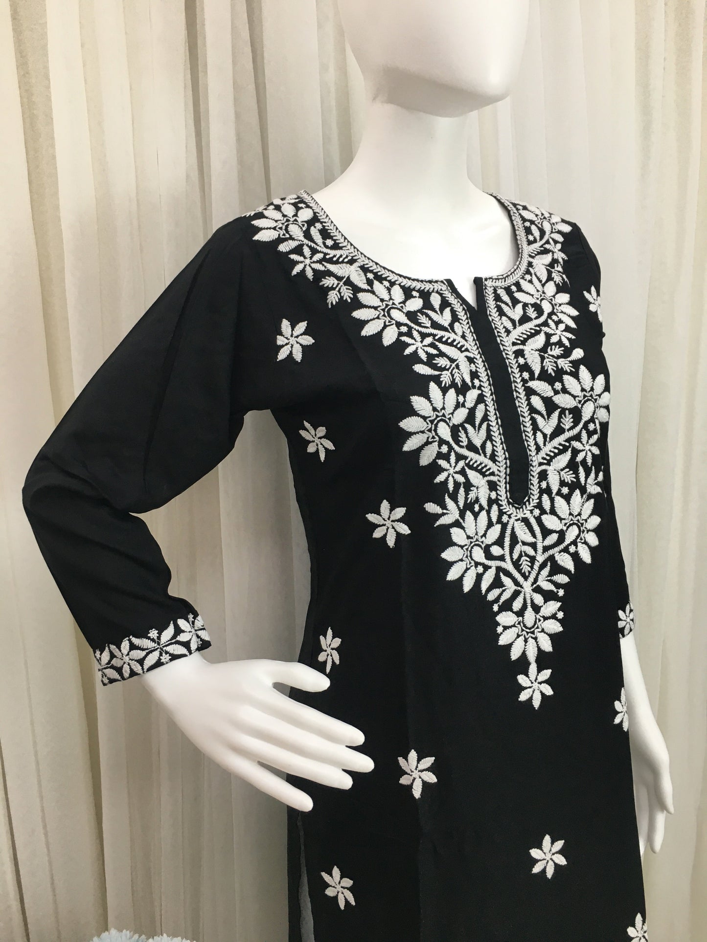 Black -  Sunflower Design - Embroidery Kurti - Soft Rayon